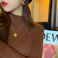 Img 13 - Half-Height Collar Women Slimming Western Fitted Knitted Long Sleeved Black Sweater