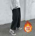 Men Korean Trendy Solid Colored Loose Ankle-Length Casual Hong Kong Jogger Drawstring Straight Pants