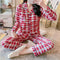 IMG 152 of Korea Korean insChequered Pajamas Women Sleeve Length Pants Cardigan Adorable Cartoon Sets Loungewear Sleepwear