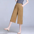 Img 11 - Cotton Blend Cropped Pants Women Summer Loose Wide Leg Straight Casual Pants