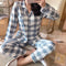 IMG 148 of Korea Korean insChequered Pajamas Women Sleeve Length Pants Cardigan Adorable Cartoon Sets Loungewear Sleepwear