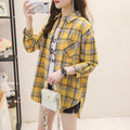 Student Chequered Blouse Long Sleeved Korean Loose College Outdoor Shirt Blouse