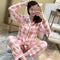 IMG 147 of Korea Korean insChequered Pajamas Women Sleeve Length Pants Cardigan Adorable Cartoon Sets Loungewear Sleepwear