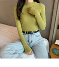 Img 10 - Solid Colored Half-Height Collar Long Sleeved Sweater Women Tops Candy Colors Slimming Sweater