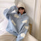 IMG 121 of Thick Hooded Sweatshirt Women Korean Three Dimensional Blue White Trendy Loose Young Look Tops Outerwear