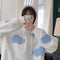 IMG 118 of Thick Hooded Sweatshirt Women Korean Three Dimensional Blue White Trendy Loose Young Look Tops Outerwear