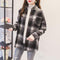 All-Matching Chequered Blouse Loose Brushed Cotton Plus Size Women Wool Coat Outerwear