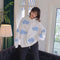 IMG 112 of Thick Hooded Sweatshirt Women Korean Three Dimensional Blue White Trendy Loose Young Look Tops Outerwear