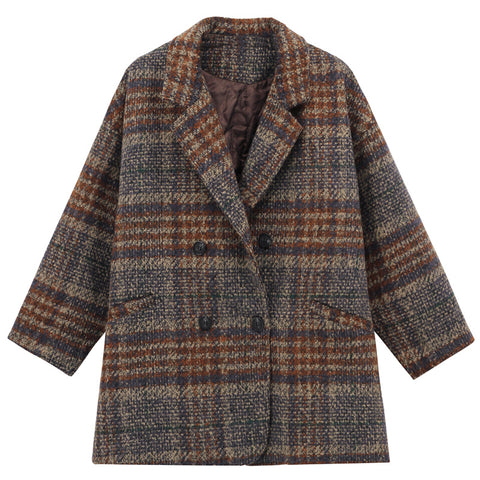 Img 5 - Blazer Women Loose Petite Chequered Mid-Length Thick Wool Coat
