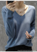 IMG 127 of Women V-Neck Thin All-Matching Pullover Under Korean Loose Plus Size Colourful Sweater Outerwear