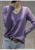 IMG 130 of Women V-Neck Thin All-Matching Pullover Under Korean Loose Plus Size Colourful Sweater Outerwear