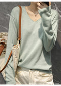 IMG 121 of Women V-Neck Thin All-Matching Pullover Under Korean Loose Plus Size Colourful Sweater Outerwear