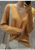 IMG 123 of Women V-Neck Thin All-Matching Pullover Under Korean Loose Plus Size Colourful Sweater Outerwear