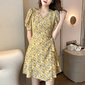 Img 4 - Summer Women V-Neck Puff Sleeves Holiday Dress Korean Lace Slim Look Popular One-Piece Chiffon Chiffon Dress