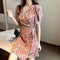 Img 1 - Summer Women V-Neck Puff Sleeves Holiday Dress Korean Lace Slim Look Popular One-Piece Chiffon Chiffon Dress