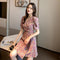 Img 2 - Summer Women V-Neck Puff Sleeves Holiday Dress Korean Lace Slim Look Popular One-Piece Chiffon Chiffon Dress