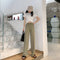 Img 1 - Ice Silk Wide Leg Pants Women Plus Size High Waist Straight Floor Length Long Korean Trendy Casual Pants