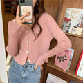 Knitted Cardigan Women Long Sleeved Korean Loose All-Matching Short Matching Tops Solid Colored Sweater Outerwear