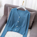 IMG 105 of Knitted Cardigan Women Long Sleeved Korean Loose All-Matching Short Matching Undershirt Tops Solid Colored Sweater Outerwear