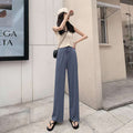 Img 8 - Ice Silk Wide Leg Pants Women Plus Size High Waist Straight Floor Length Long Korean Trendy Casual Pants