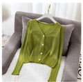 Knitted Cardigan Women Long Sleeved Korean Loose All-Matching Short Matching Tops Solid Colored Sweater Outerwear
