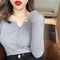 Img 1 - Korean Chic All-Matching V-Neck Long Sleeved Slimming Slim-Look Stretchable Tops Women Sweater