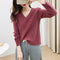 Img 1 - V-Neck Long Sleeved WomenLoose Stretchable Slim-Look Tops Sweater
