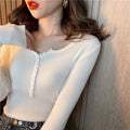 Img 6 - Korean Chic All-Matching V-Neck Long Sleeved Slimming Slim-Look Stretchable Tops Women Sweater