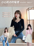 Img 3 - Korean Chic All-Matching V-Neck Long Sleeved Slimming Slim-Look Stretchable Tops Women Sweater