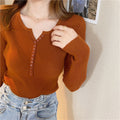 Img 11 - Korean Chic All-Matching V-Neck Long Sleeved Slimming Slim-Look Stretchable Tops Women Sweater