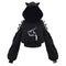 IMG 106 of Black White Kitty Japan Animation Adorable cosplayBare Belly Sweatshirt Women Outerwear