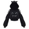 IMG 105 of Black White Kitty Japan Animation Adorable cosplayBare Belly Sweatshirt Women Outerwear