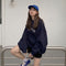 IMG 103 of Sweatshirt Women Korean Loose Printed Mid-Length All-Matching BFHarajuku Blue Tops Outerwear