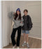 IMG 128 of Sweatshirt Women Korean Loose Printed Mid-Length All-Matching BFHarajuku Blue Tops Outerwear