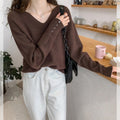 Trendy Elegant V-Neck Tops Matching Sweater Women Loose Casual Long Sleeved Lazy Outerwear