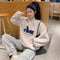 High Collar Embroidery Sweatshirt Women Thick Student Loose Korean Hong Kong Tops Outerwear