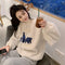 IMG 109 of High Collar Embroidery Sweatshirt Women Thick Student Loose Korean Hong Kong Tops Outerwear