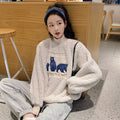 IMG 111 of High Collar Embroidery Sweatshirt Women Thick Student Loose Korean Hong Kong Tops Outerwear