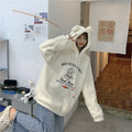 IMG 104 of Embroidery Sweatshirt Women Thick Loose Korean Hooded Tops Outerwear