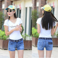 Img 1 - Summer Denim Shorts Women Student Stretchable Slim Look Ripped Lace Jeans Korean