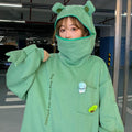 Thick Trendy Niche Green Hooded Sweatshirt Women ins Korean Loose Slim Look Tops Outerwear