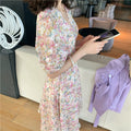 Img 6 - Summer Korean V-Neck Floral Chiffon Dress Women Student Long Chiffon Dress