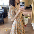 Img 7 - Summer Korean V-Neck Floral Chiffon Dress Women Student Long Chiffon Dress