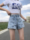 Img 3 - Popular Denim Shorts Women Casual High Waist Slim Look Summer A-Line Short Wide Leg Zipper Alphabets Hot Pants ins