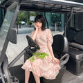 Img 3 - Summer Korean V-Neck Floral Chiffon Dress Women Student Long Chiffon Dress