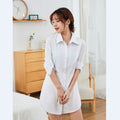 Img 6 - White Blouse Mid-Length Long Sleeved Korean Loose All-Matching Student bfShirt Plus Size Blue Pink Blouse