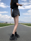 Img 9 - Popular Denim Shorts Women Casual High Waist Slim Look Summer A-Line Short Wide Leg Zipper Alphabets Hot Pants ins