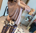 Img 13 - Chequered Sets Pajamas Women Loose Long Sleeved Casual Minimalist Korean Color-Matching Loungewear