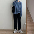 Gray Thick Sporty Women Loose Jogger Petite Slim-Look All-Matching Casual Inner Long Pants