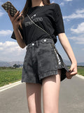Img 4 - Popular Denim Shorts Women Casual High Waist Slim Look Summer A-Line Short Wide Leg Zipper Alphabets Hot Pants ins